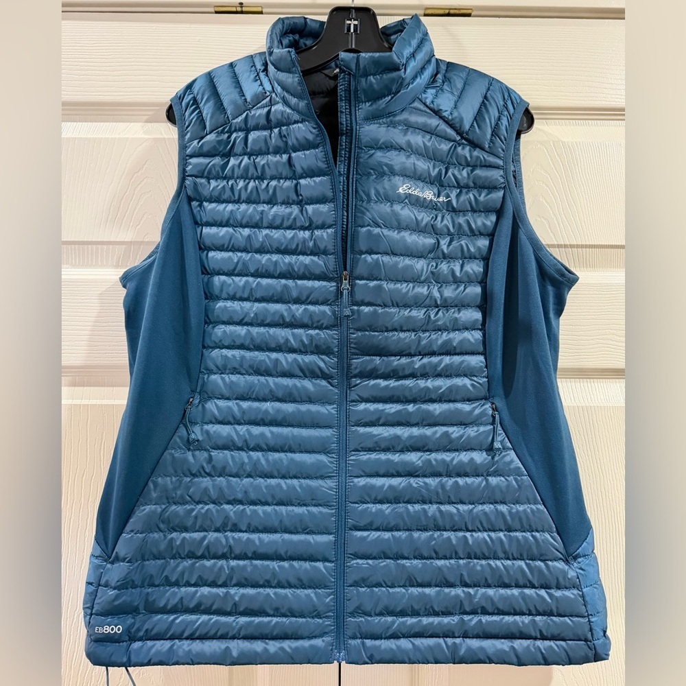 Eddie Bauer EB800 Women's Teal Full Zip Goose Down Puffer Vest Sz XL